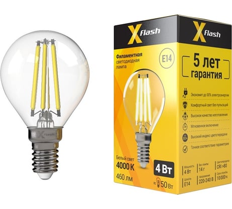 Светодиодная лампочка X-Flash XF-E14-FL-P45-4W-4000K-230V артикул 48014