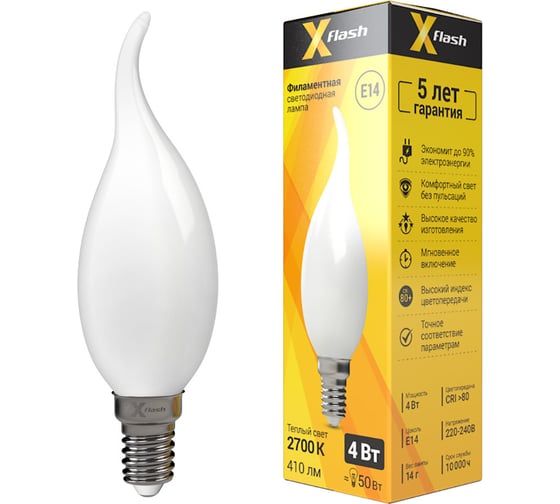 Светодиодная лампочка X-Flash XF-E14-FLM-СA35-4W-2700K-230V арт.48847 1