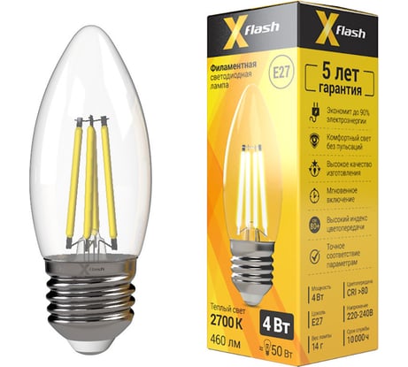 Светодиодная лампочка X-Flash XF-E27-FL-С35-4W-2700K-230V артикул 48861