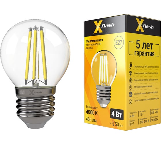 Светодиодная лампочка X-Flash XF-E27-FL-G45-4W-4000K-230V артикул 48021 1