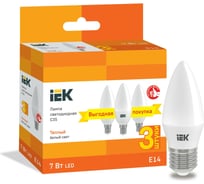 Лампа IEK LED C35 свеча 7Вт 230В 3000К E14 3шт/упак LLE-C35-07-230-30-E14-3