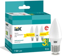 Лампа IEK LED C35 свеча 7Вт 230В 4000К E14 3шт/упак LLE-C35-07-230-40-E14-3