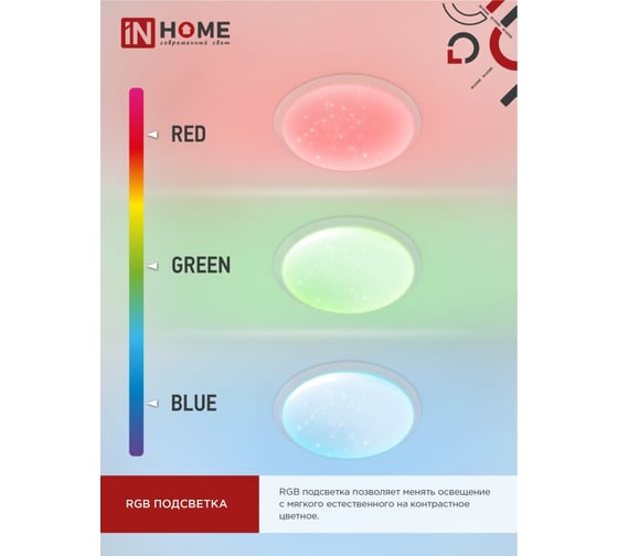 Светильник светодиодный IN HOME COMFORT GALAXY-RGB 75Вт 230В 3000-6500K 6000Лм 555x85мм с пультом ДУ 4690612044613