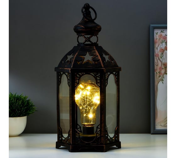 Ночник RISALUX 16171/1BK+GD LED от батареек 3хААА черный с золотой патиной 18х16х41 см 5150292
