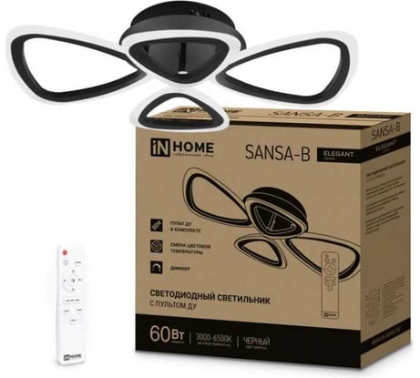 Светильник светодиодный IN HOME ELEGANT SANSA-B 60Вт 230В 3000-6500K 4700Лм 600x400x75мм c пультом ДУ черный 4690612043333