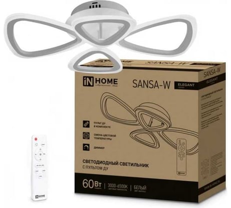 Светильник светодиодный IN HOME ELEGANT SANSA-W 60Вт 230В 3000-6500K 4700Лм 600x400x75мм c пультом ДУ белый 4690612043326