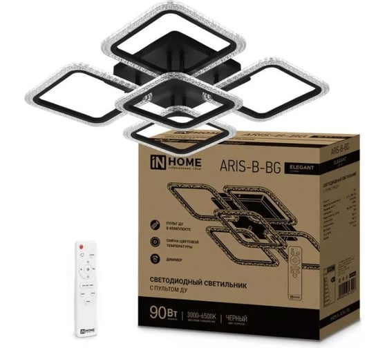 Светильник светодиодный IN HOME ELEGANT ARIS-B-ВG 90Вт 230В 3000-6500K 7000Лм 590x590x115мм ПУ черный 4690612043241 1
