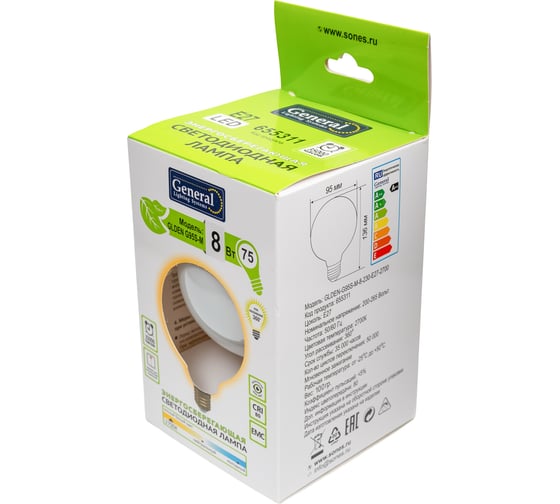 Светодиодная лампа General Lighting Systems GLDEN-G95S-M-8-230-E27-2700 655311