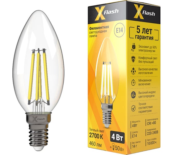 Светодиодная лампочка X-Flash XF-E14-FL-C35-4W-2700K-230V арт.48632
