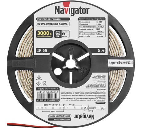 Лента Navigator СД 71 411 NLS-3528WW120-9.6-IP65-12V R5 5 м 71411