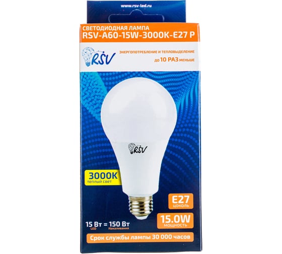 Светодиодная лампа RSV A60-15W-3000K-E27 Р 100489