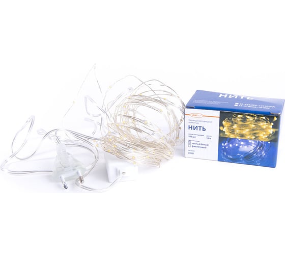 Светодиодная гирлянда FunRay Нить SE-STRING-10100WW, 10м, 100 LED, белый, серый шнур 1.5м, 2652