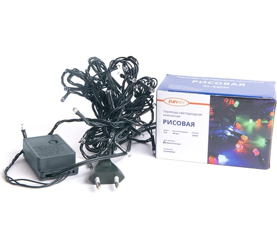 Светодиодная рисовая гирлянда FunRay  RL-540M, 5м, 40LED, мульти 4 цвета, шнур 0.7м, контроллер, 2459