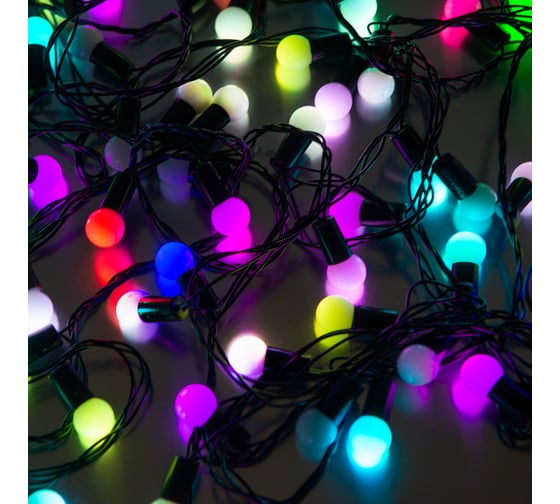 Светодиодная гирлянда FunRay Шарики матовые BL-10100M, 100 LED, 10 м, 7 цветов, черный шнур, 18188