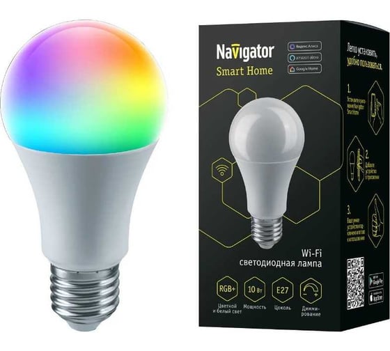Лампа Navigator 14 554 NLL-A60-10-230-RGBWWW-E27-WIFI 14554