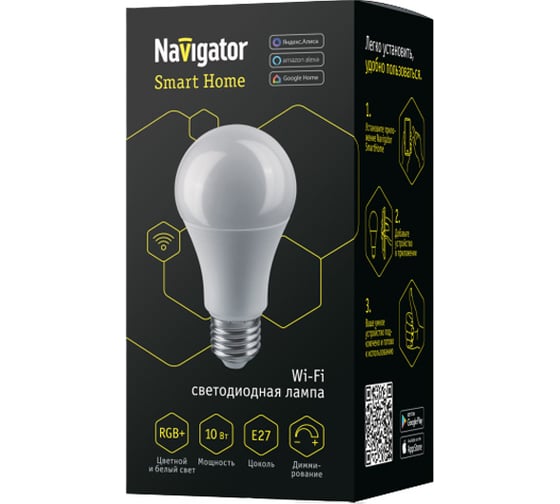 Лампа Navigator 14 554 NLL-A60-10-230-RGBWWW-E27-WIFI 14554