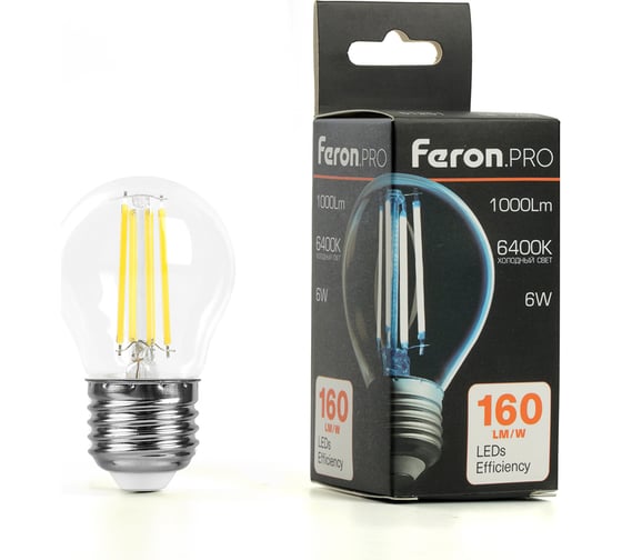 Лампа светодиодная FERON PRO LB-1706 Шарик E27 6W 175-265V 6400K, 51252