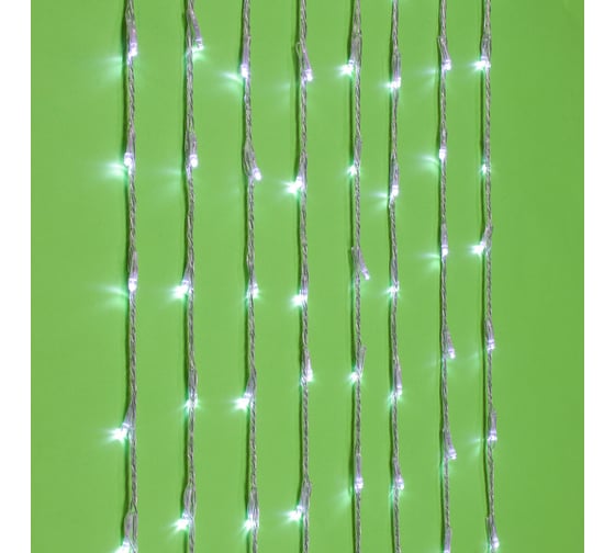 Гирлянда электрическая водопад Сноубум 192LED белый, 1,2x2м, 8 нитей, ПВХ прозрачный, 8 режимов, коннектор, 220В 382-023
