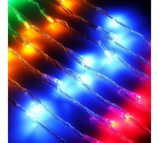 Гирлянда электрическая водопад Сноубум 192LED мультицвет, 1,2x2м, 8 нитей, 8 реж, ПВХ прозр., коннектор, 220В 382-022 1