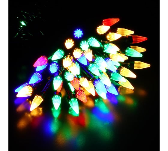 Гирлянда электрическая Сноубум улич. с насадками "Кристалл", 10м,100LED, мульти, 8 реж, ПВХ черный, 220В 351-791