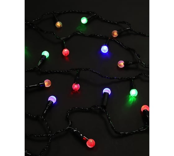 Гирлянда электрическая Сноубум улич. с насадками "Шарики", 10м,100LED, мульти, 8 реж, ПВХ черный, 220В 351-792