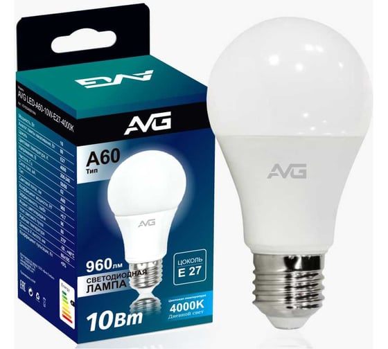 Светодиодная лампа AVG A60 10вт 4000К A60 10вт 4К