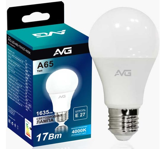 Светодиодная лампа AVG 4000К A65 17вт 4К 1