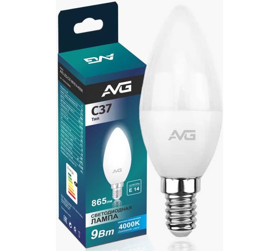 Светодиодная лампа AVG 4000К E14 C37 9вт 4К 1