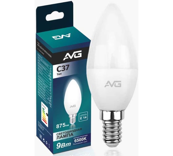 Светодиодная лампа AVG 6500К E14 C37 9вт 6К