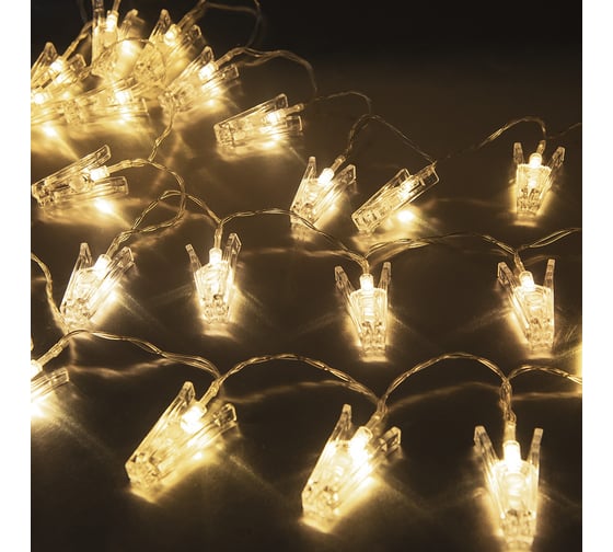 Светодиодная гирлянда FunRay Прищепки SE-CLIPS-330WW, 3 АА, 3м, 30LED, белый, шнур 0.5м, 2644 1