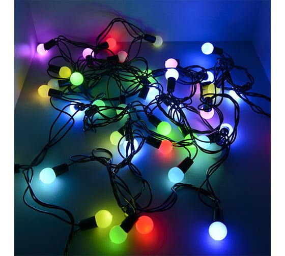 Светодиодная гирлянда FunRay Шарики матовые BL-550M, 40 LED, 5м, мульти 7 цветов, черный шнур, 18158
