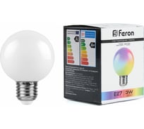 Светодиодная лампа FERON для белт лайта LB-371 Шар матовый E27 3W RGB 38115