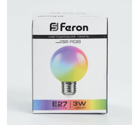 Светодиодная лампа FERON для белт лайта LB-371 Шар матовый E27 3W RGB 38115