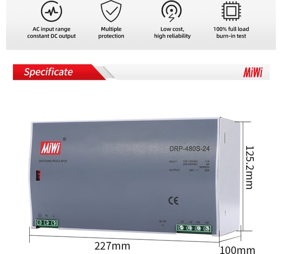 Блок питания MIWI на DIN-рейку DRP-480-24
