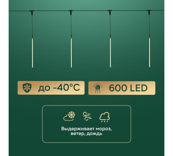Гирлянда Neon-Night Тающие сосульки, 10 шт. х 50 см, шаг 100 см, 600 LED теплый белый, каучук, 24В, соединяется 256-427
