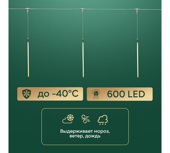 Гирлянда Neon-Night Тающие сосульки, 10 шт. х 50 см, шаг 100 см, 600 LED теплый белый, белый каучук, 24В, соединяется 256-423