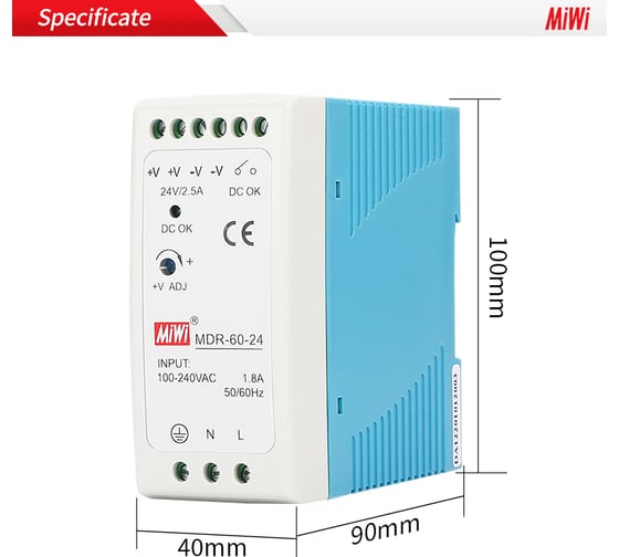 Блок питания MIWI на DIN-рейку MDR-60-12