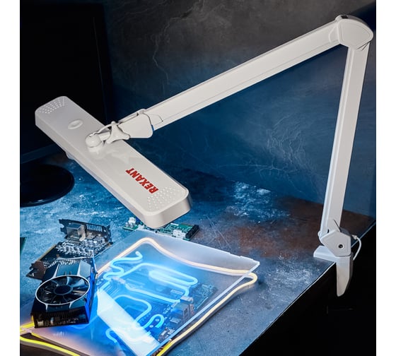 Настольная бестеневая лампа REXANT, струбцина 324 SMD LED теплое и холодное свечение 31-0410