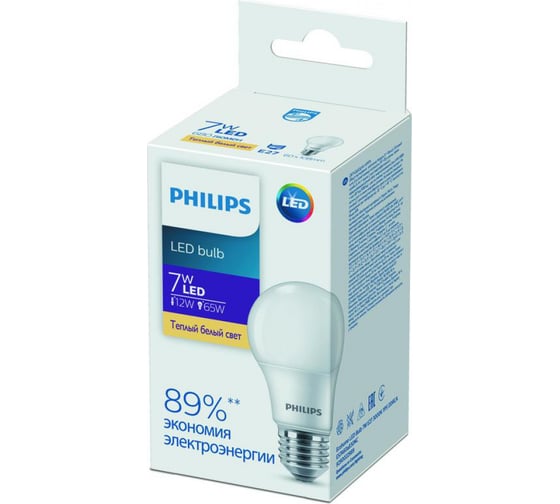 Светодиодная лампа PHILIPS Груша E27 7W = 65W теплый свет Ecohome 929002298967
