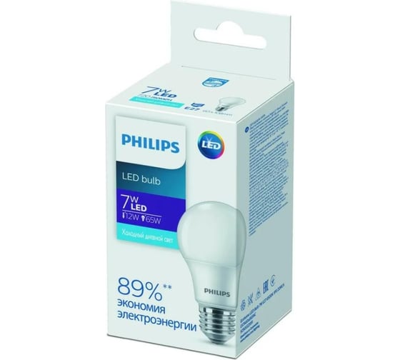 Светодиодная лампа PHILIPS Груша E27 7W = 65W холодный свет Ecohome 929002299167
