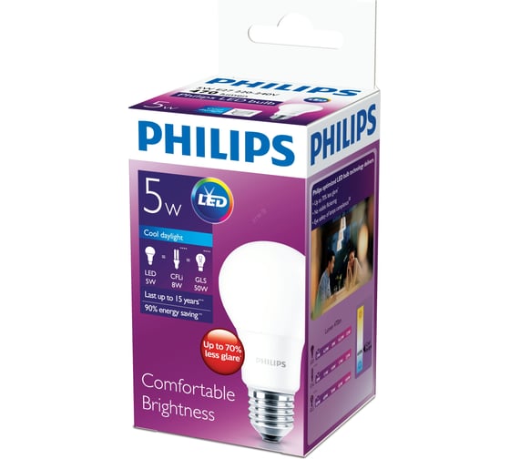 Светодиодная лампа PHILIPS E27 5W = 50W холодный дневной свет EyeComfort 929001304607