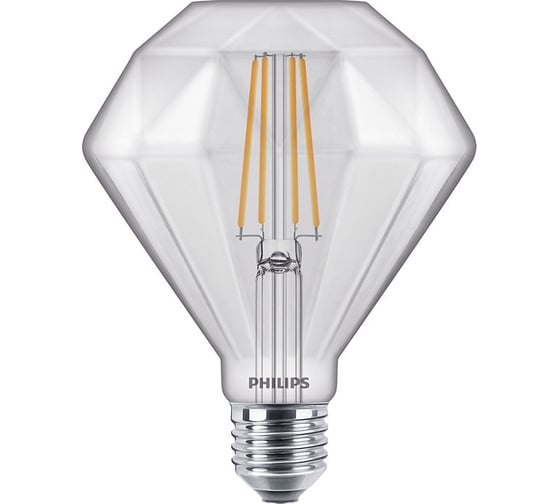 Филаментная светодиодная лампа PHILIPS E27 5W = 40W теплый свет диммируемая Diamond 929001935701