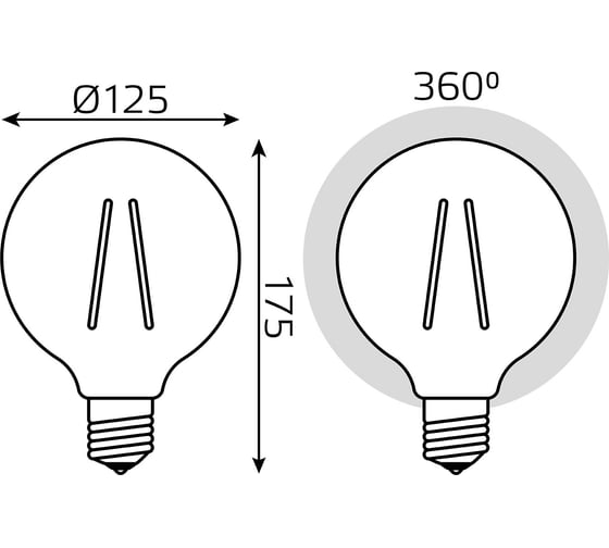 Лампа Gauss Basic Filament G125 5,5W 300lm 2200К Е27 golden LED 1111246
