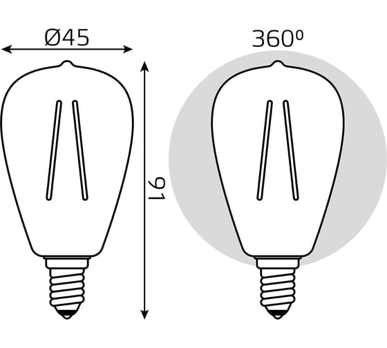 Лампа Gauss Filament ST45 Е14 4.5W 470lm 2700К LED 1141115