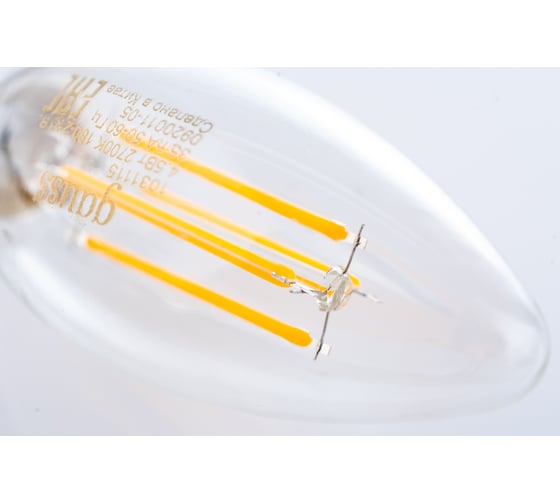 Лампа Gauss Basic Filament, свеча, 4,5W, 400lm, 2700К, Е14, LED, 1/10/50 1031115