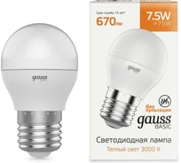 Лампа Gauss Basic, шар, 7,5W, 670lm, 3000K, E27, LED, 1053218