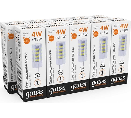 Лампа Gauss Elementary G4, 12V, 4W, 400lm, 3000K, керамика, LED 10714