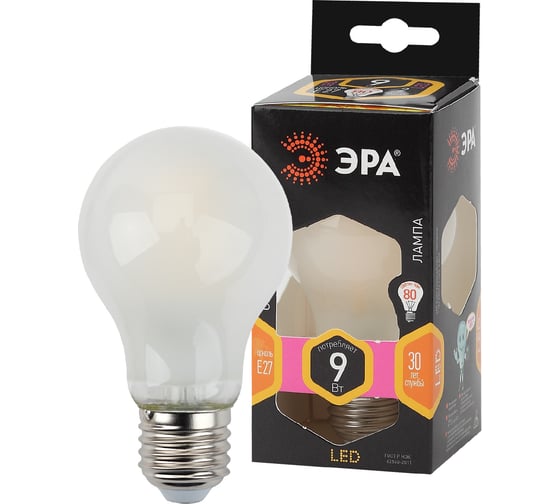 Светодиодная лампа ЭРА, филамент, матовая, F-LED, A60-9W-827-E27, frost, Б0035033