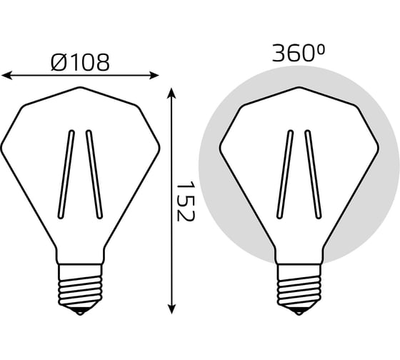 Лампа Gauss Filament Diamond, 5W, 450lm, 2400К, Е27, golden, LED 147802005