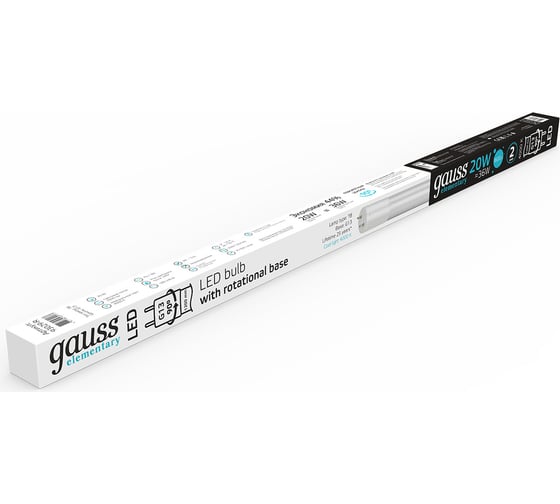 Лампа Gauss Elementary T8, 20W, 1560lm, 4000K, G13, 1200mm, стекло, поворотная, LED, 1/30 93029-R